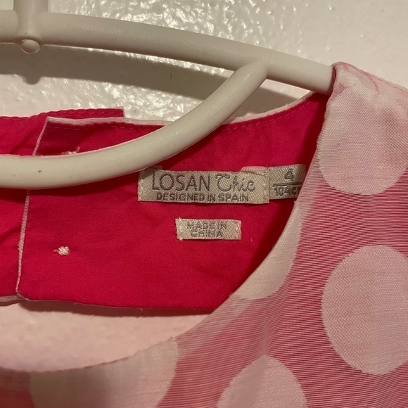 Losan Size 4 Girls White and Pink Polka Dot Summer Dress - Picture 5 of 8